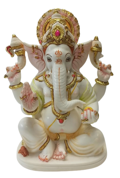 White Fiber in Marble Finishing Ganesh Statue - 9.5"