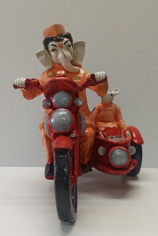 Beautiful & Colorful Lord Ganesh W/ Mouse on Scooter Statue  - 9"