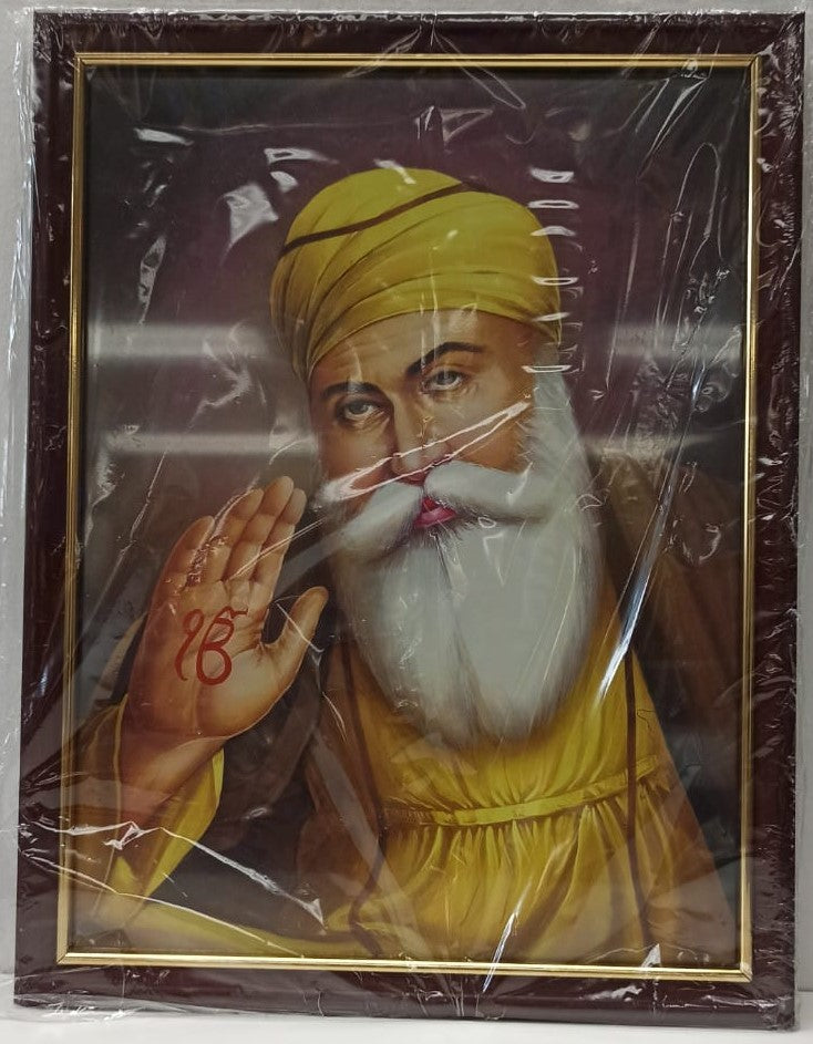 Brown & Golden Glass Photo Frame of Gurunanakji # 1 - 9 x 12"