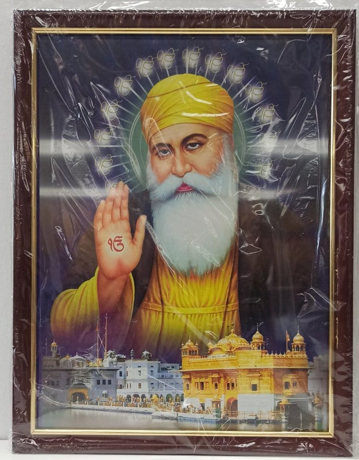 Brown & Golden Glass Photo Frame of Gurunanakji # 2 - 9 x 12"