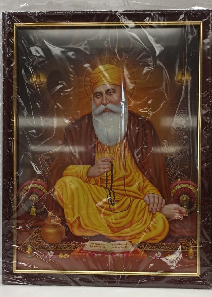 Brown & Golden Glass Photo Frame of Gurunanakji # 4 - 9 x 12"