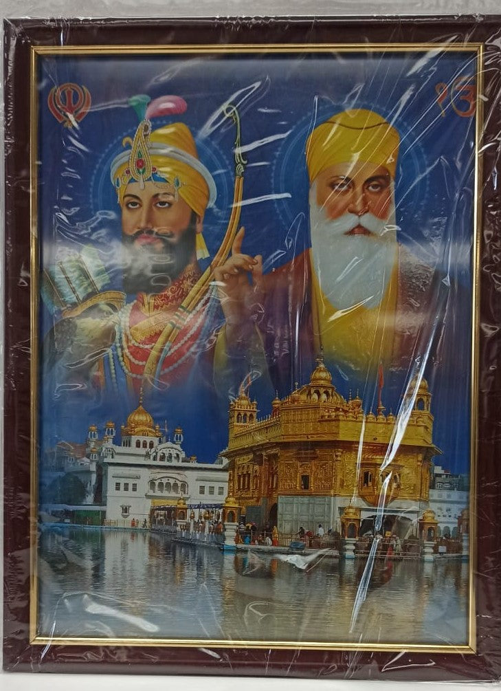 Brown & Golden Glass Photo Frame of Gurunanakji # 5 - 9 x 12"