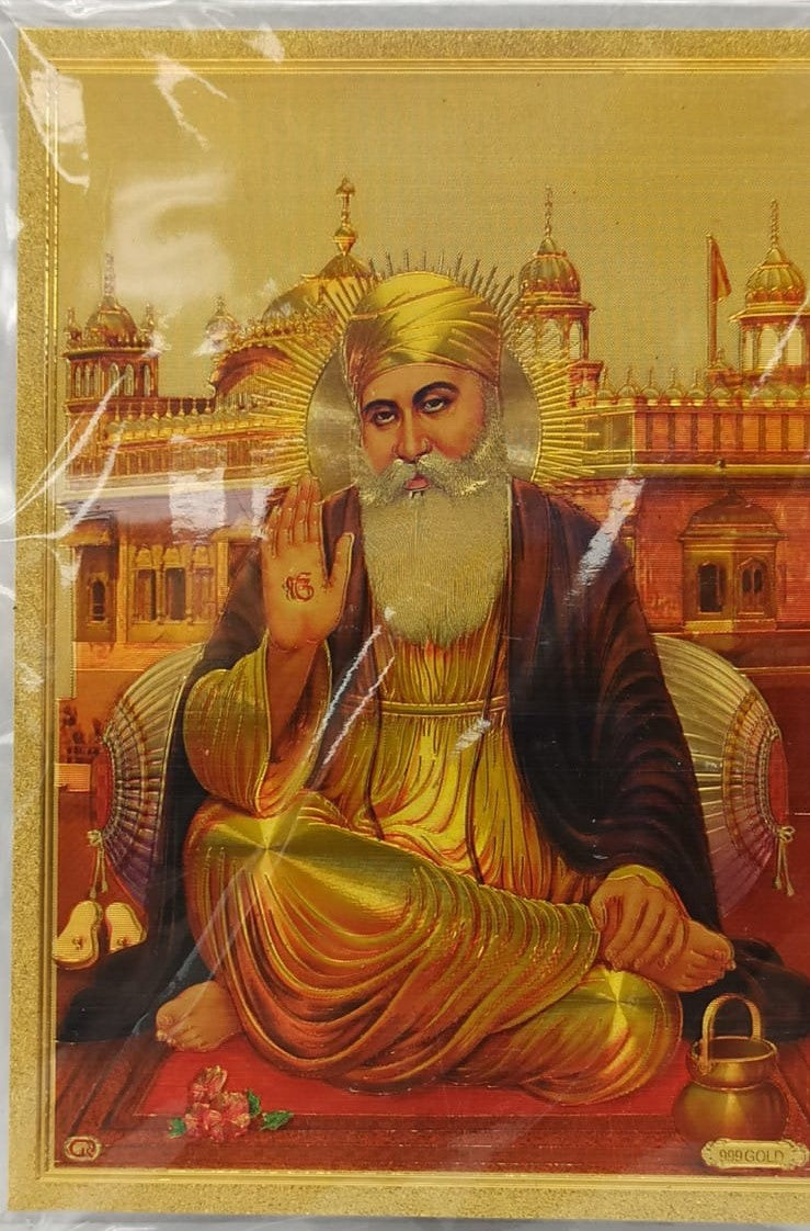 Acrylic Frame on Golden Foil Paper of Gurunanakji # 2 - 9 x 12"