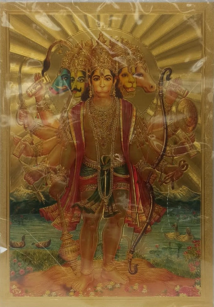 Acrylic Frame on Golden Foil Paper of Hanumanji # 3 - 9 x 12"