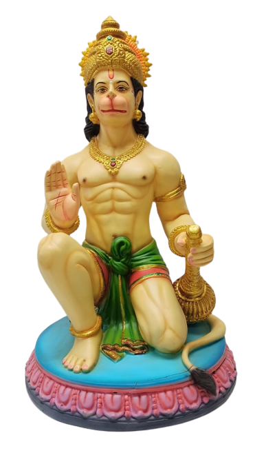 Beautiful & Colorful Statue of Sitting Hanumanji- 15"