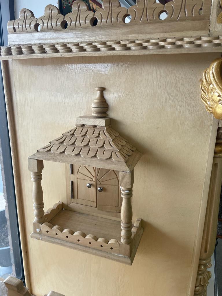 Beautifully Crafted White Sevan Wooden Temple With Doors - 24" & 27"