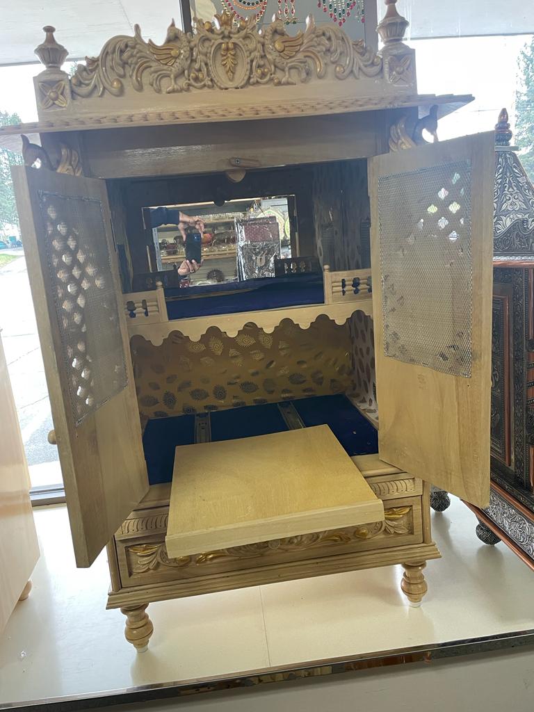 Beautifully Crafted White Sevan Wooden Temple With Doors - 24" & 27"