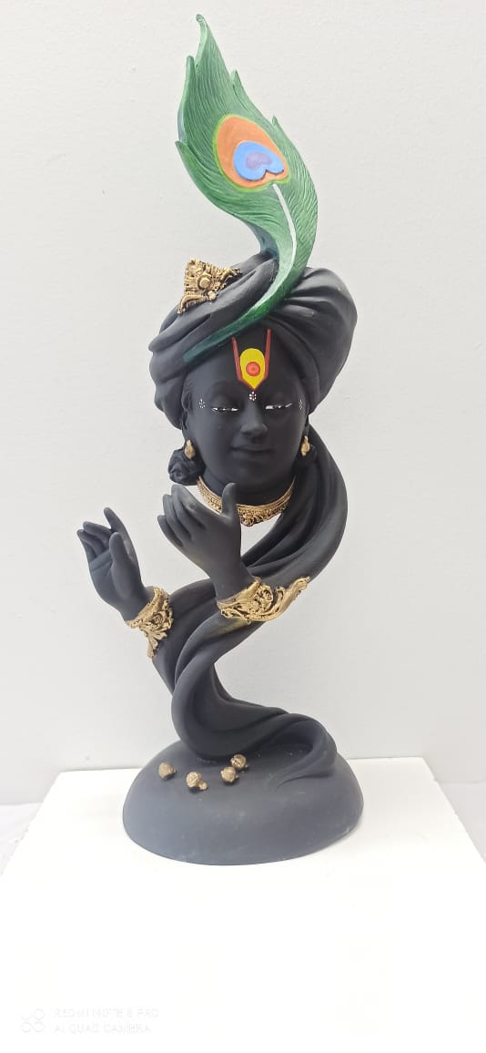 Black Color in Marble Finishing Abstract Musical Krishna - 23"