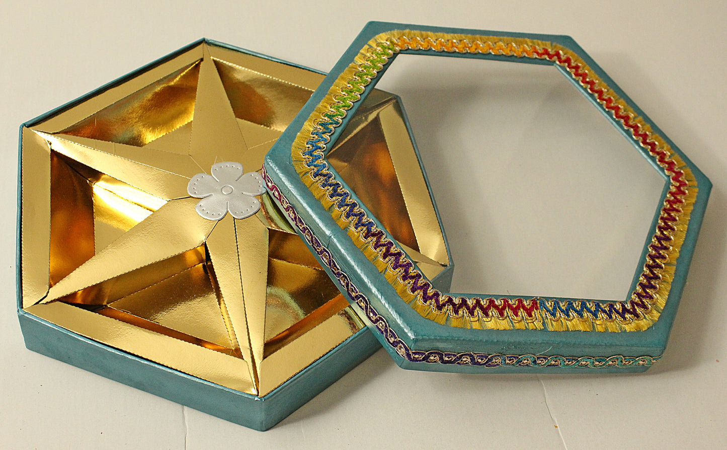 Blue Hexagon 6 partition Dry Fruit Box- S034