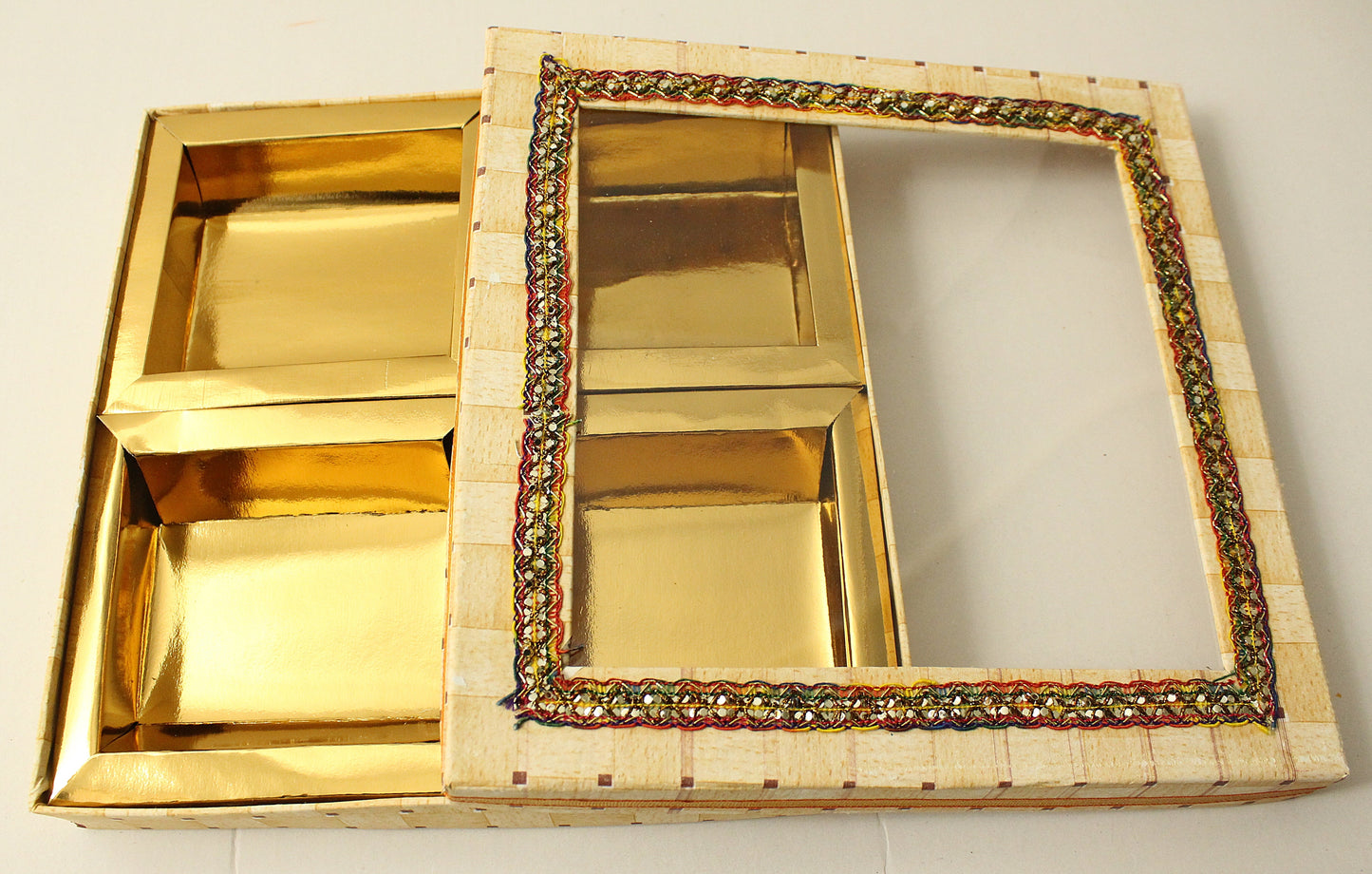 Golden Square 4 Partition Dry Fruit Box- S041