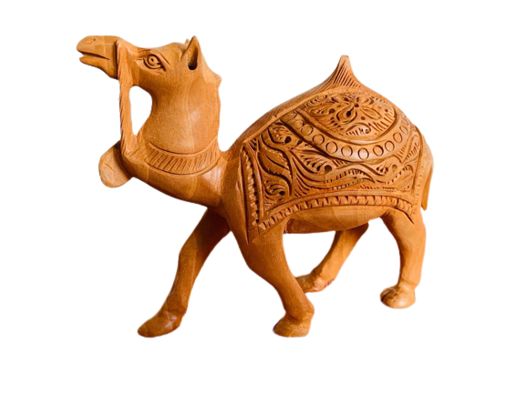 Carved Wooden Camel Figuring Home Decor Showpiece