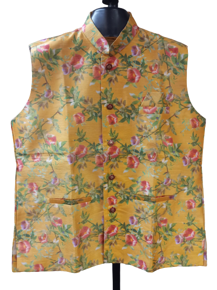 Floral Print With Color Sleeveless Jacket (Bandi, Modi Jacket) # 6