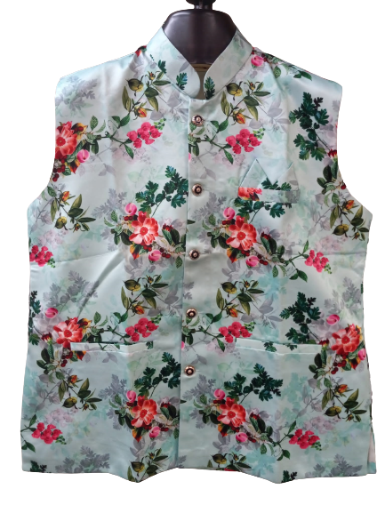 Floral Print With Color Sleeveless Jacket (Bandi, Modi Jacket) # 6