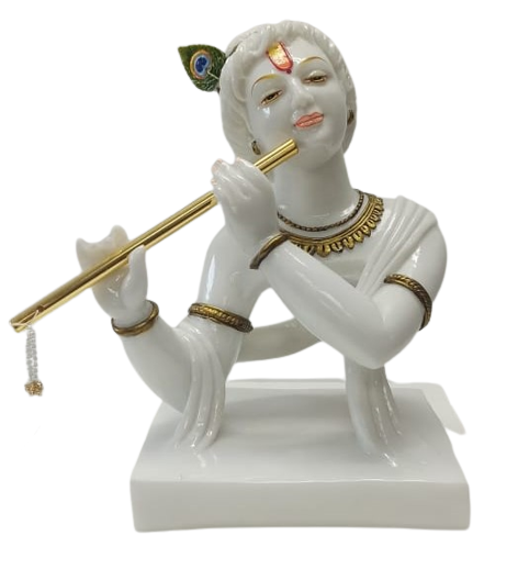 White Fiber in Marble Finishing Abstract Musical Krishna W/ Fulte - 11"