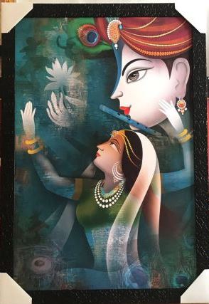 Wall Art Framed Picture of Radha Krishna # 14 - 20 x 30"