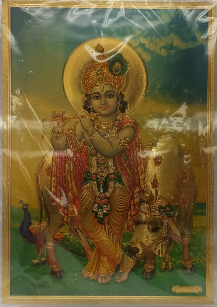 Acrylic Frame on Golden Foil Paper of Krishnaji # 1 - 9 x 12"