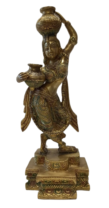 Brass Idol Collection of Artistically Carved Lady Satue W/ Matka # 1