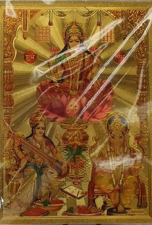 Acrylic Frame on Golden Foil Paper of Lakshmi Pujan # 5 - 9 x 12"