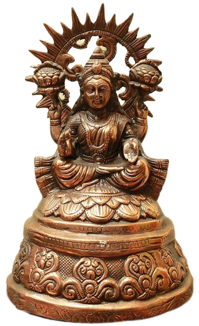 Intricately Carved Black Metal Copper Finish Lakshmi Maa Statue 15"