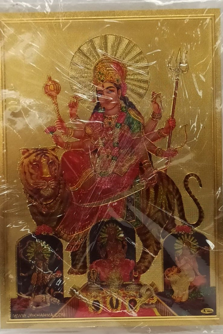 Acrylic Frame on Golden Foil Paper of Maa Durga # 3 - 9 x 12"