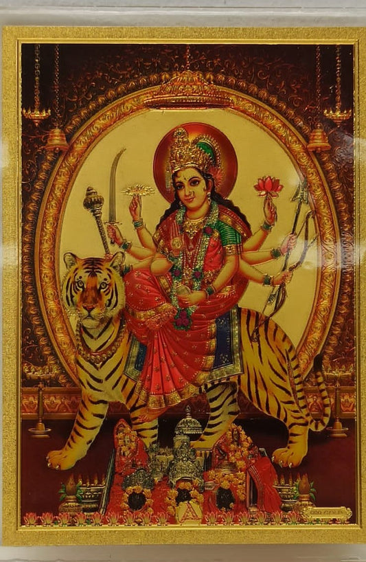 Acrylic Frame on Golden Foil Paper of Maa Durga # 6 - 9 x 12"