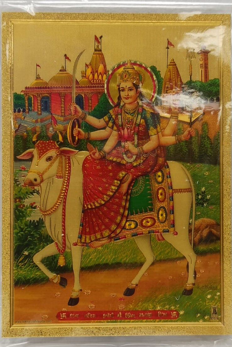 Acrylic Frame on Golden Foil Paper of Maa Gauri # 1 - 9 x 12"