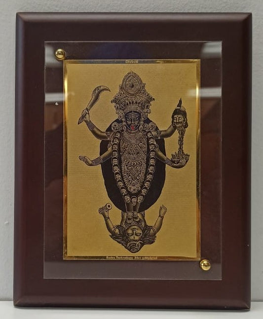 Gold Plated Foil Encased In An MDF Frame of Maa Kali # 1 - 6 x 8"