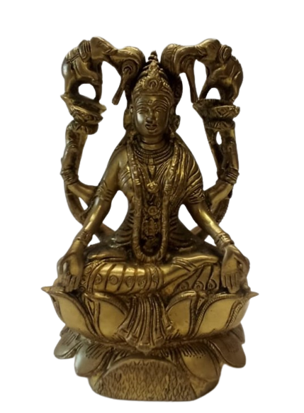 Brass Traditional Statue of Hindu Goddess Maa Lakshmi - 7"