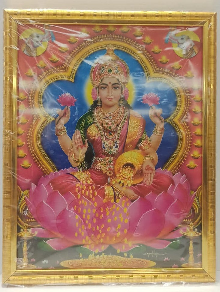 Golden Glass Photo Framed Picture of Maa Lakshmi # 1 - 9 x 12"