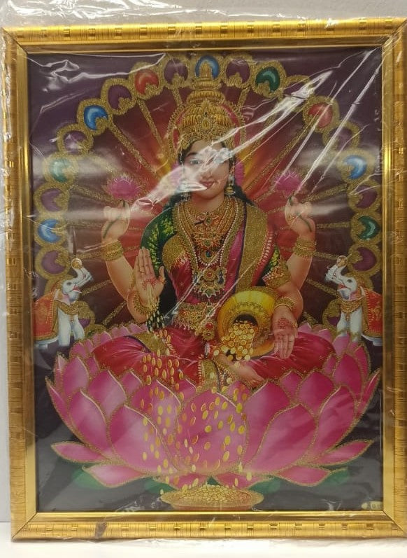 Golden Glass Photo Framed Picture of Maa Lakshmi # 2 - 9 x 12"