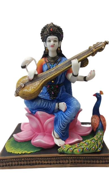 Beautiful & Colorful Statue of Hindu Goddess Maa Saraswati - 18"