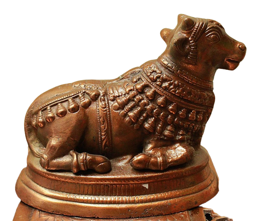 Artistic Black Metal Copper Finish Nandi Gaay (Cow) Statue 10"