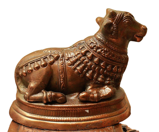 Artistic Black Metal Copper Finish Nandi Gaay (Cow) Statue 10"