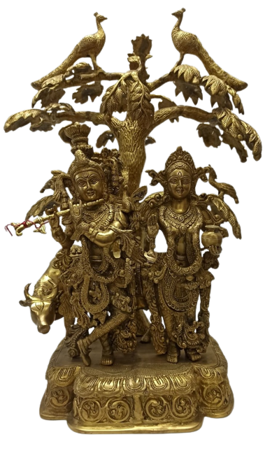 Brass Artistic Statue of Radha Krishna Standing Under Tree - 24"