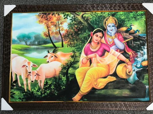 Sparkle Canvas Print Frame Picture of Radha Krishna # 10 - 20 x 30"