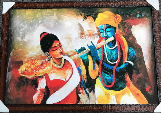 Sparkle Canvas Print Frame Picture of Radha Krishna # 11 - 20 x 30"