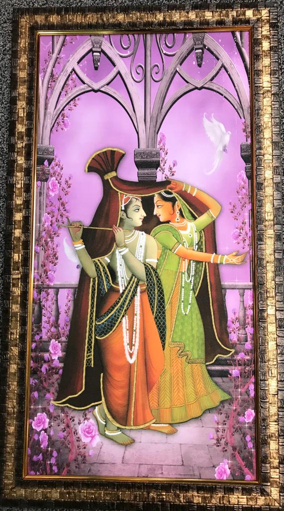 Sparkle Canvas Print Frame Picture of Radha Krishna # 12 - 20 x 30"