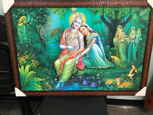 Sparkle Canvas Print Frame Picture of Radha Krishna # 14 - 20 x 30"