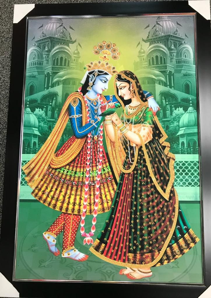 Sparkle Canvas Print Frame Picture of Radha Krishna # 15 - 20 x 30"