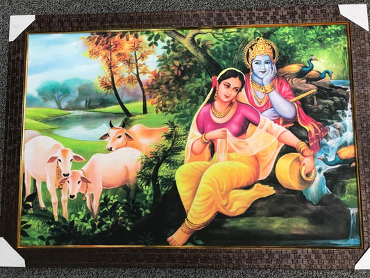 Sparkle Canvas Print Frame Picture of Radha Krishna # 19 - 20 x 30"