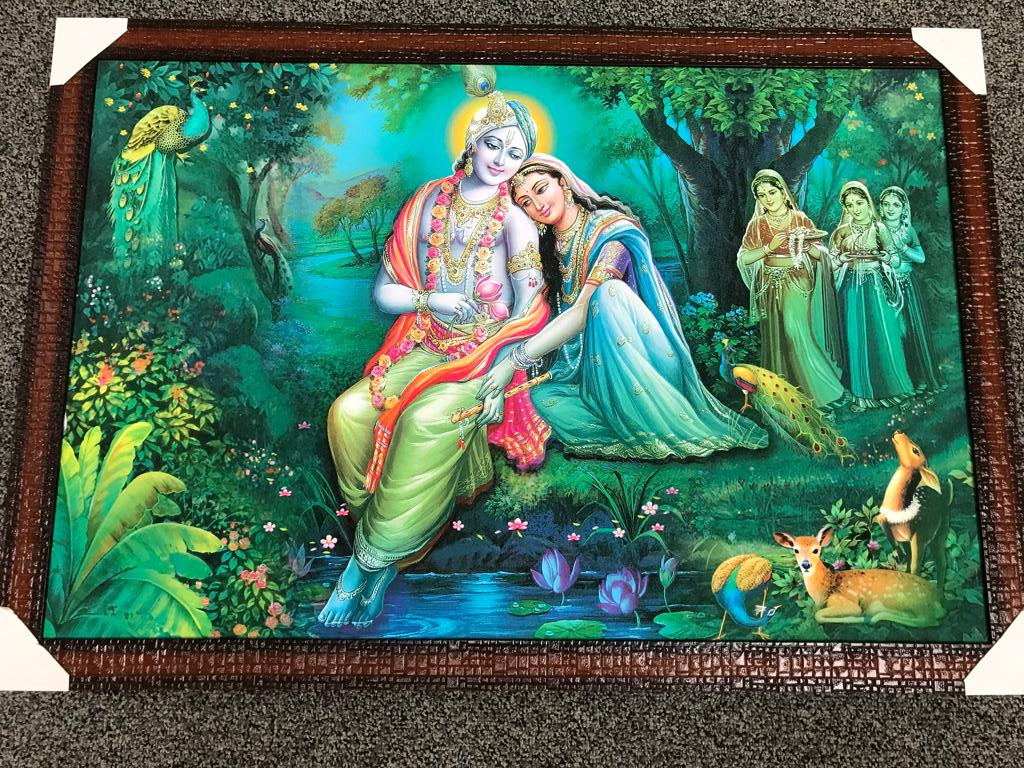 Sparkle Canvas Print Frame Picture of Radha Krishna # 21 - 20 x 30"