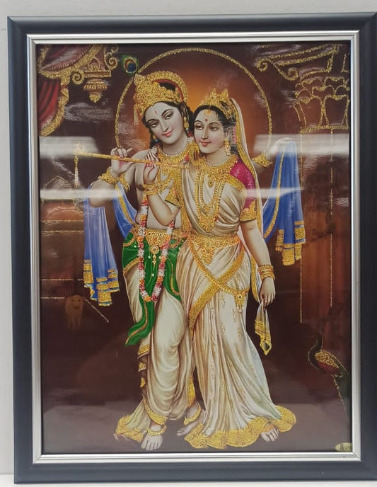 Black & Silver Glass Photo Frame of Radha Krishna # 1 - 9 x 12"