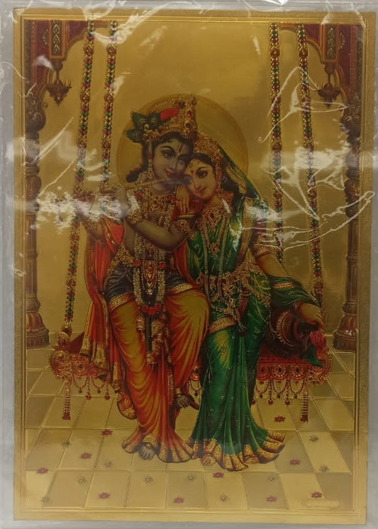 Acrylic Frame on Golden Foil Paper of Radha Krishna # 3 - 9 x 12"