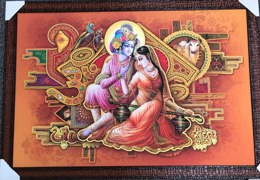 Sparkle Canvas Print Frame Picture of Radha Krishna # 4 - 20 x 30"