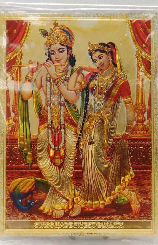 Acrylic Frame on Golden Foil Paper of Radha Krishna # 4 - 9 x 12"