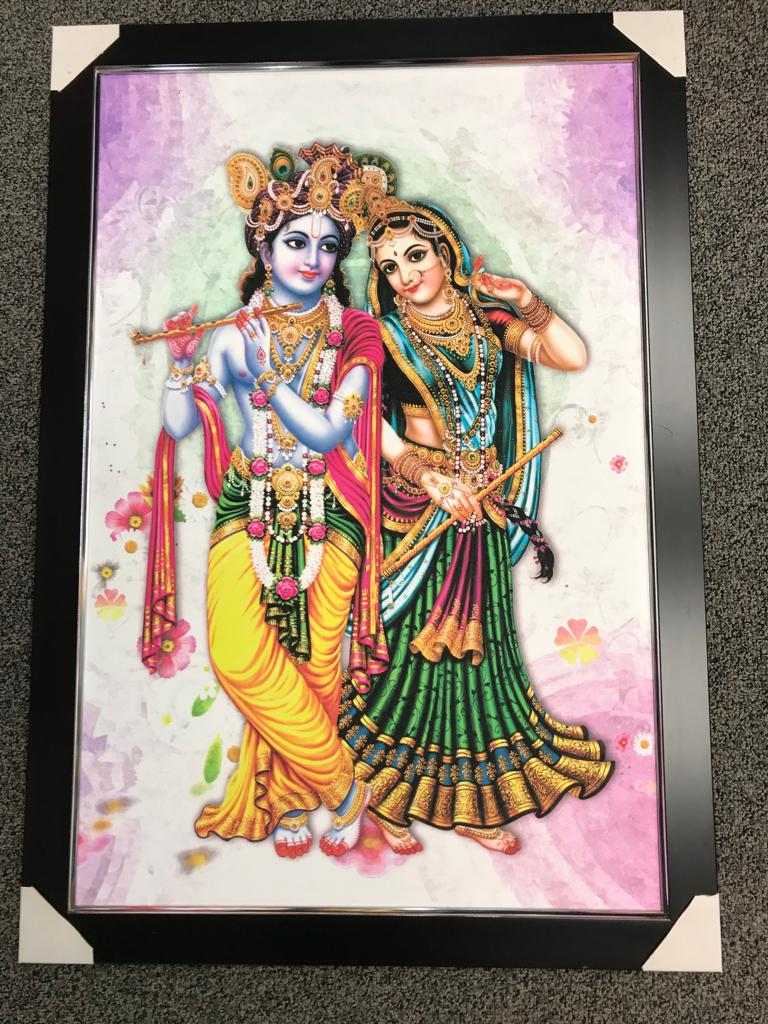 Sparkle Canvas Print Frame Picture of Radha Krishna # 6 - 20 x 30"
