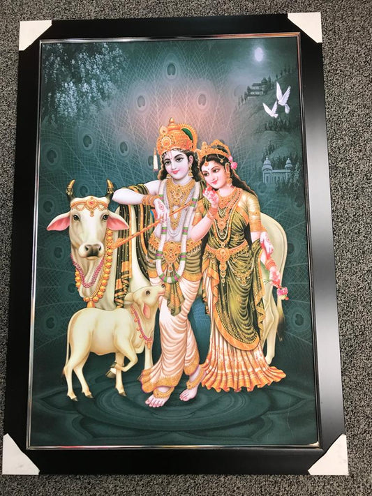 Sparkle Canvas Print Frame Picture of Radha Krishna # 8 - 20 x 30"