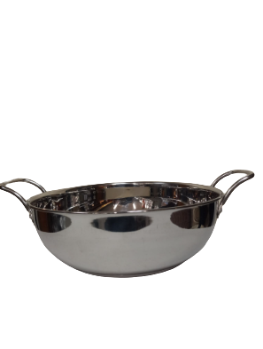 Stainless Steel Induction Bottom Base Kadai W/Handle For Home Kitchen