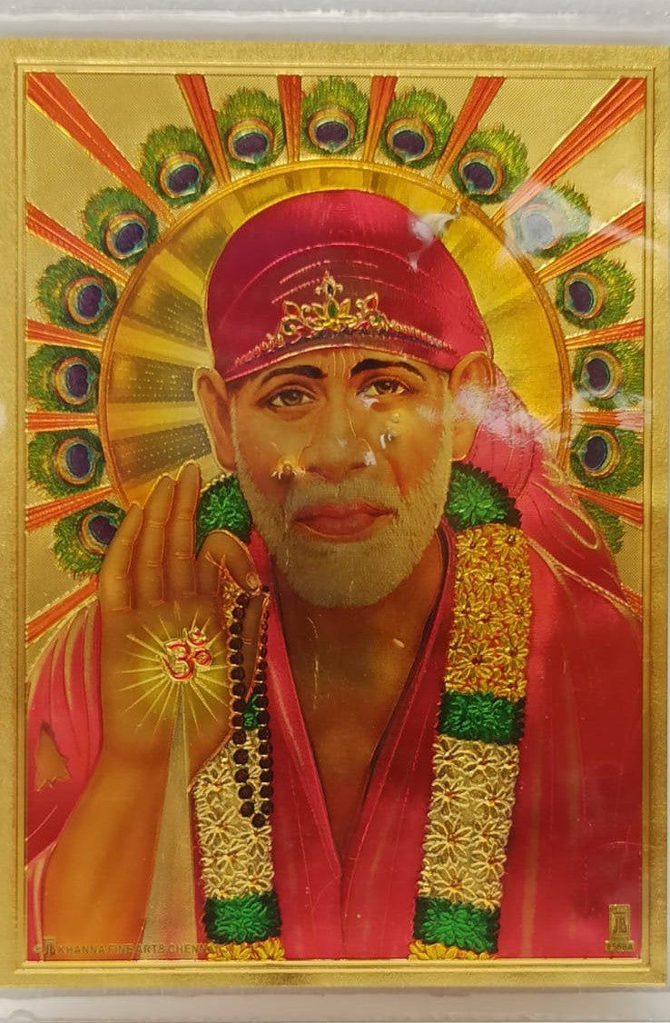 Acrylic Frame on Golden Foil Paper of Sai Baba # 5 - 9 x 12"