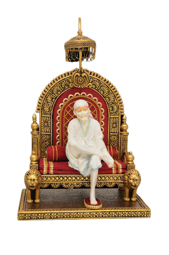 Beautiful Carving Marble n Brass Statue of Sai Baba Sitting on Singhasan - 25.5"